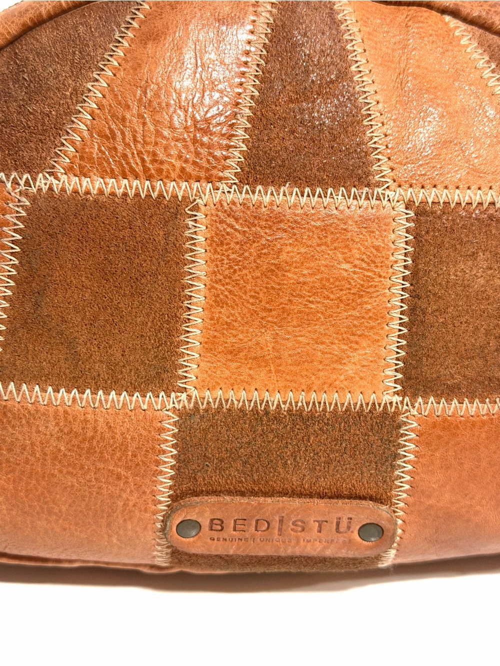Bed Stu Abundance Patchwork Leather Sling Belt Bag Brown Crossbody Waist Pack - Picture 12 of 16